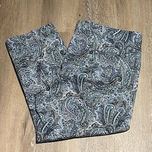 Talbots Petites Blue Paisley‎ Print Modern Capri Cropped Pants Size 14P EUC